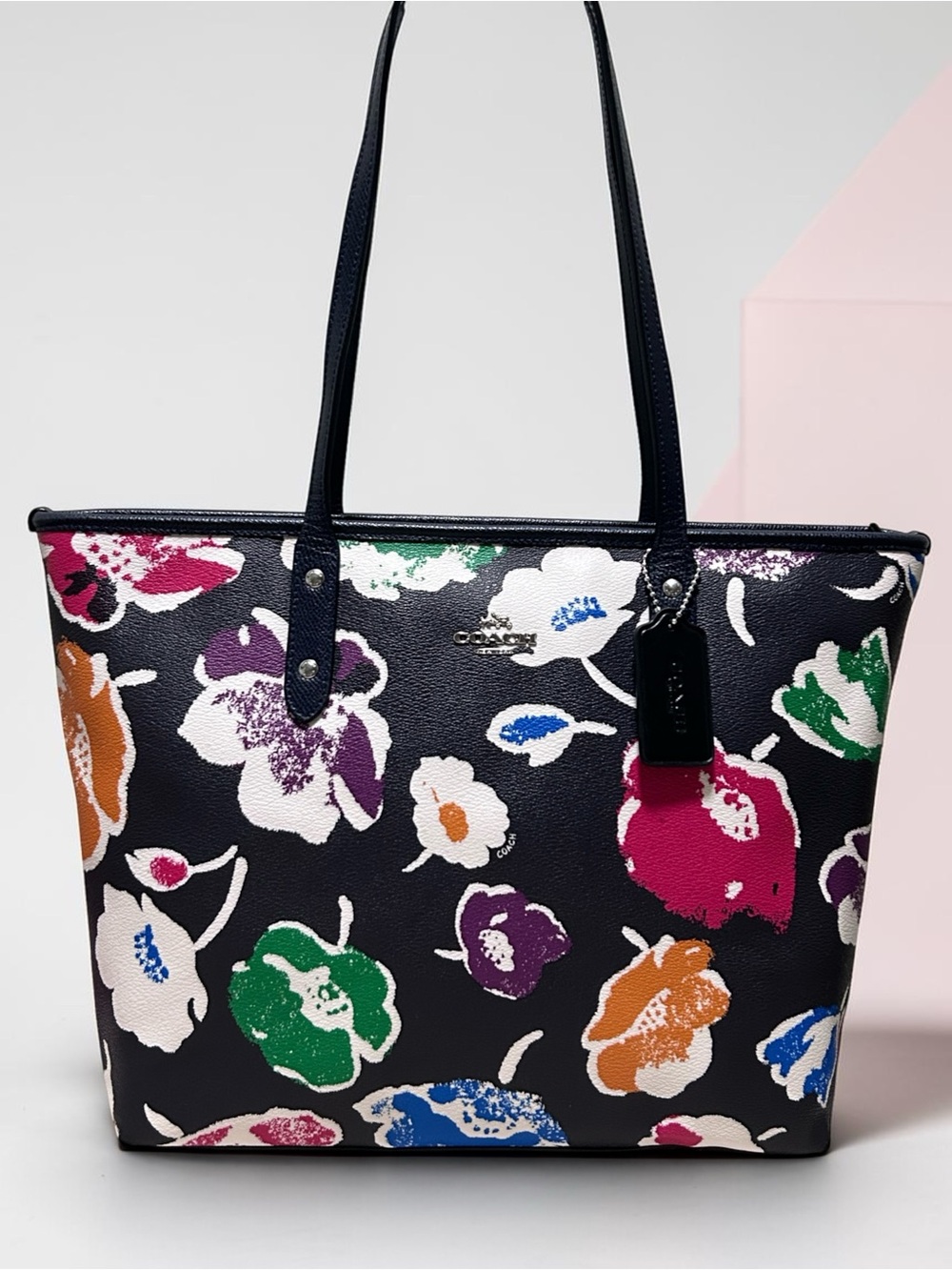 COACH City Zip Tote in Floral Print Coated Canvas w/Leather Trim